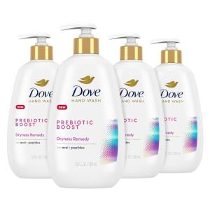 Dove Prebiotic Boost Hand Wash Gentle Detox 4 Count for Lasting Softness, with Marine Algae & Adaptogen, 12 oz(Dryness Remedy)