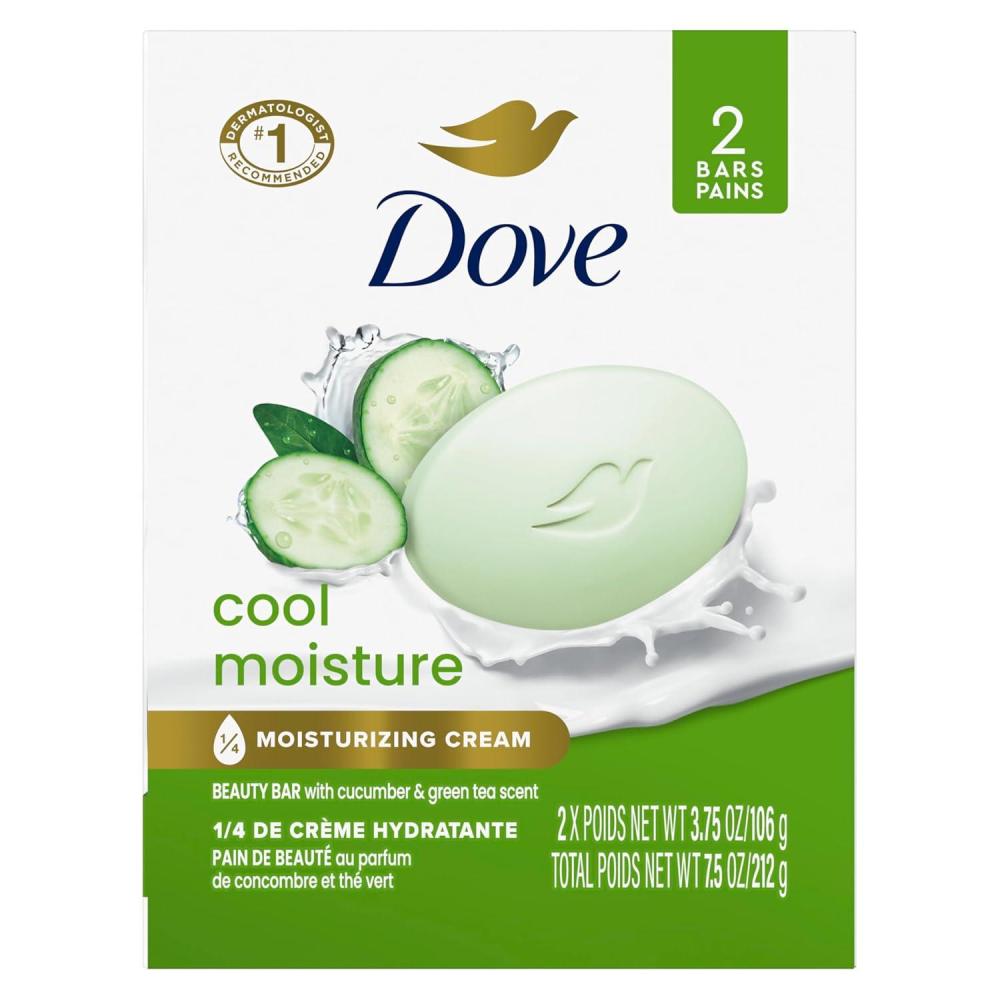 imageDove Beauty Bar Soap Cool Moisture Cucumber amp Green Tea Scent 6 Bars for Refreshed Skin Leaves Skin Refreshed 375 oz375 Ounce Pack of 2