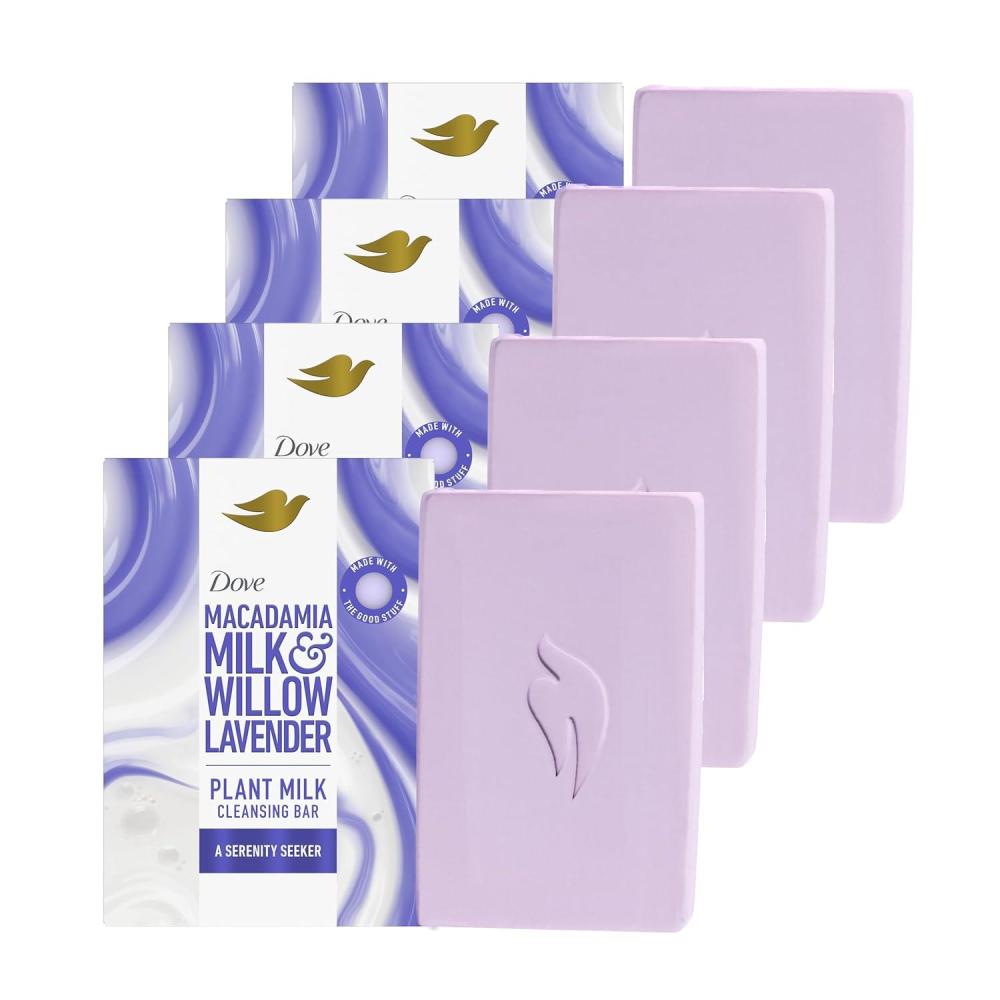 imageDove Plant Milk Cleansing Bar Soap Macadamia Milk amp Willow Lavender Serenity Seeker 4 Count for Moisturized Skin Gentle Cleanser No Sulfate Cleansers or Parabens 98 Biodegradable Formula 5 oz
