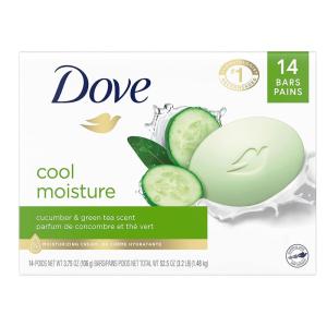 Dove Beauty Bar Soap Cool Moisture Cucumber & Green Tea Scent, 6 Bars for Refreshed Skin, Leaves Skin Refreshed 3.75 oz(3.75 Ounce (Pack of 14))