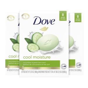 Dove Beauty Bar Soap Cool Moisture Cucumber & Green Tea Scent, 6 Bars for Refreshed Skin, Leaves Skin Refreshed 3.75 oz(3.75 Ounce (Pack of 24))