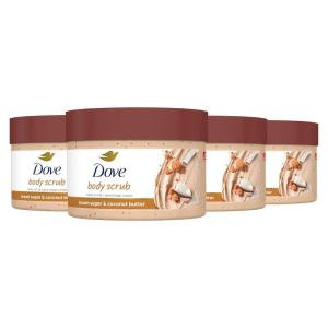 Dove Exfoliating Body Polish Body Scrub Crushed Almond and Mango Butter 4 Count Exfoliating Scrub for Dry Skin Gently Exfoliates to Reveal Healthy Skin 10.5 oz(Brown Sugar and Coconut Butter)