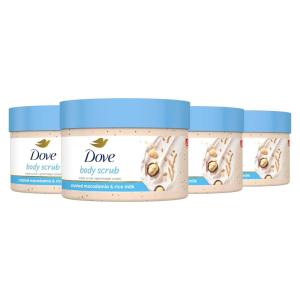 Dove Exfoliating Body Polish Body Scrub Crushed Almond and Mango Butter 4 Count Exfoliating Scrub for Dry Skin Gently Exfoliates to Reveal Healthy Skin 10.5 oz(Crushed Macadamia and Rice Milk)