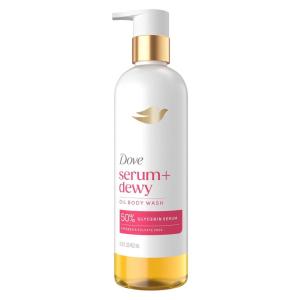 Dove Shower Oil Body Wash Serum + Dewy with Coconut & Geranium Oil, Hydrating Cleanser for Soft Skin, 15.3 fl oz