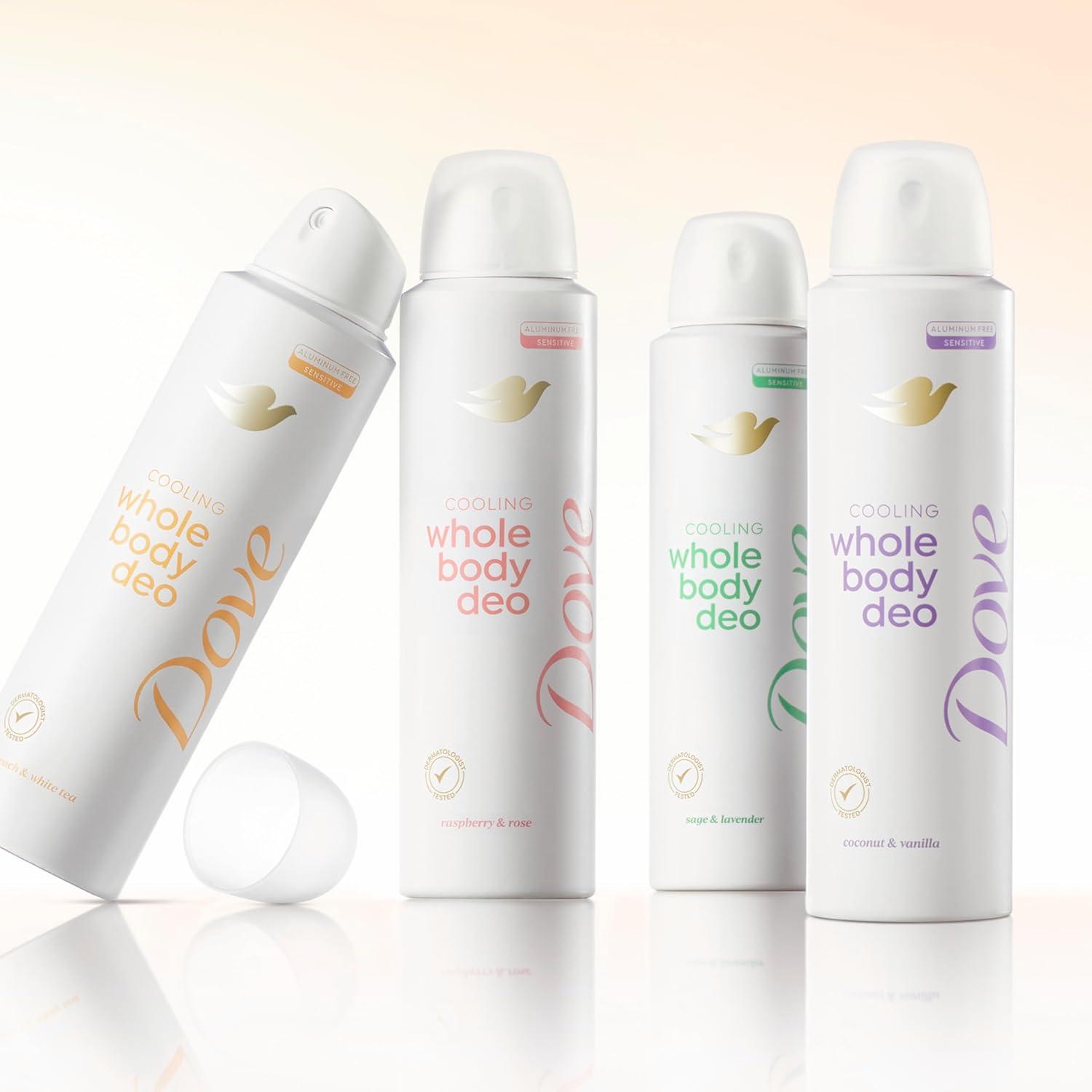imageDove Whole Body Deodorant Cooling Spray Raspberry amp Rose Aluminum Free 4ozPeach White Tea