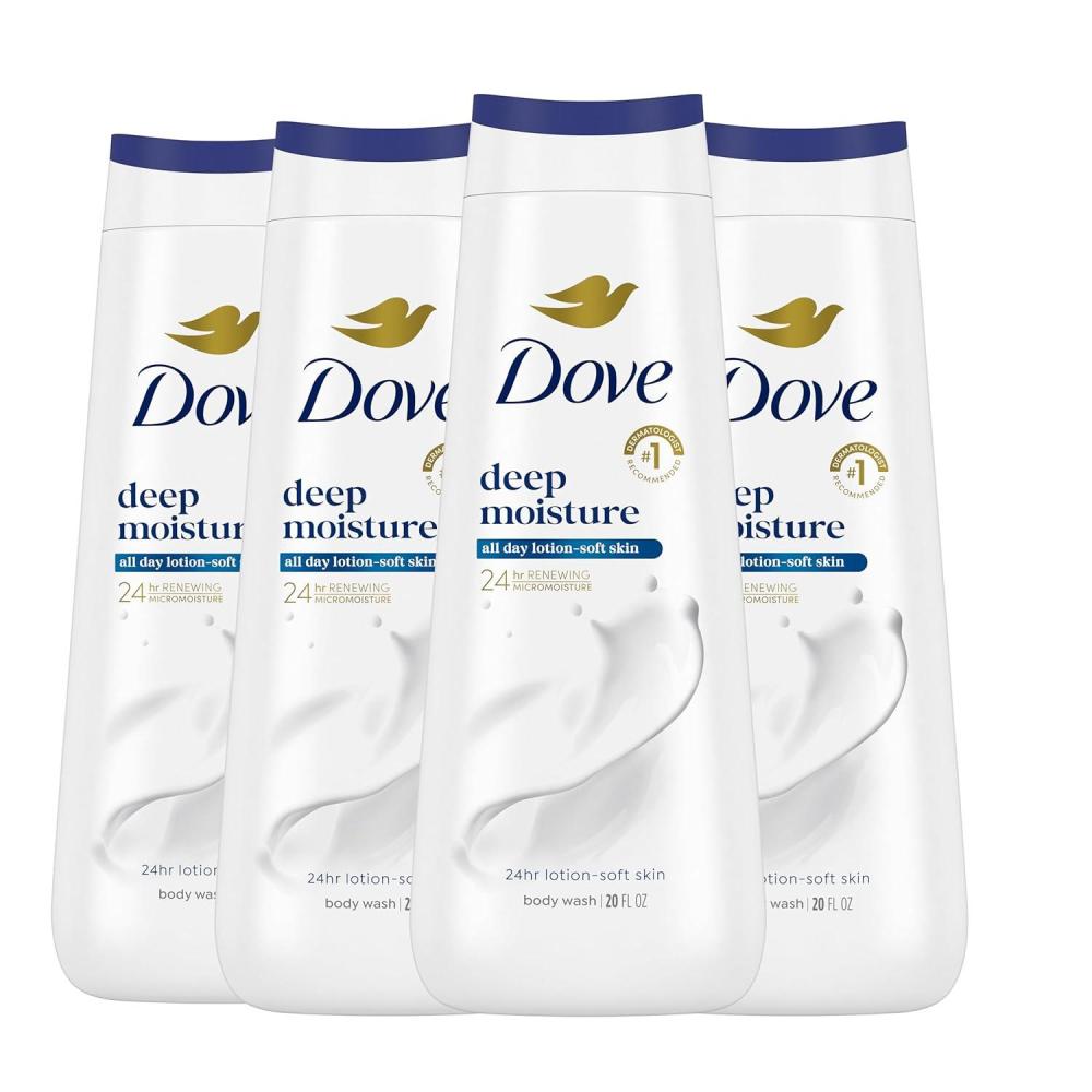 imageDove Body Wash with Natural Nourishers for Instantly Soft Skin and Lasting Nourishment Deep Moisture Cleanser That Effectively Washes Away Bacteria While Nourishing Your Skin 20 oz Pack of 420 Fl Oz Pack of 4