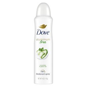 Dove Aluminum Free Deodorant Spray for Women 3 Count Coconut & Pink Jasmine 72 hour odor protection 4oz(Cucumber)