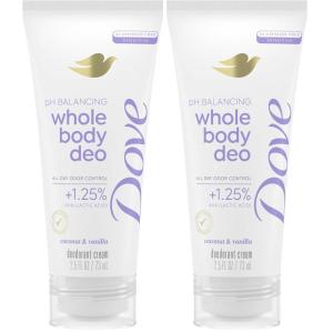 Dove Whole Body Deo Aluminum Free pH Balancing Cream Deodorant Coconut & Vanilla for 72h Odor Control 2.5 oz(2.5 Fl Oz (Pack of 2))