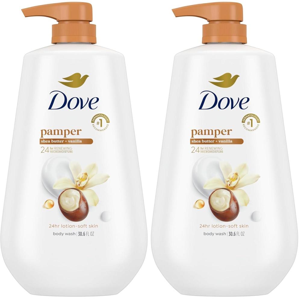 imageDove Body Wash with Pump Pamper Shea Butter amp Vanilla for 24hr LotionSoft Skin Moisturizing Skin Cleanser with No Sulfates No Parabens 306 oz306 Fl Oz Pack of 2