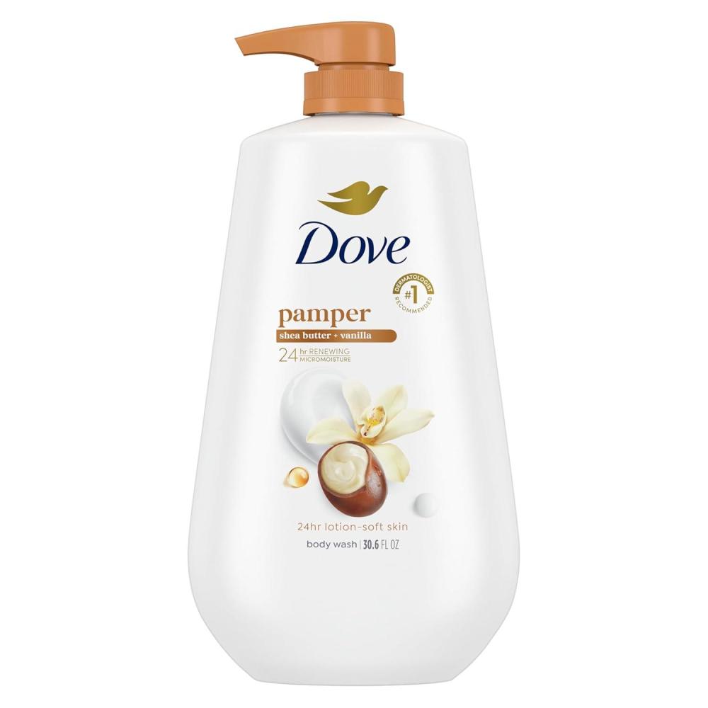 imageDove Body Wash with Pump Pamper Shea Butter amp Vanilla for 24hr LotionSoft Skin Moisturizing Skin Cleanser with No Sulfates No Parabens 306 oz306 Fl Oz Pack of 1