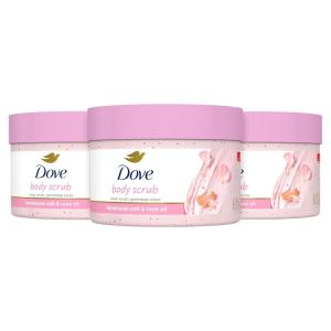 Dove Body Scrub White Peach & Crushed Rice 3 Count for Visibly Silky-Smooth, Nourished Skin, with ¼ Moisturizing Cream(Himalayan Salt & Rose Oil)