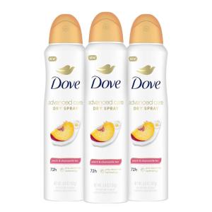 Dove Advanced Care Antiperspirant Deodorant Dry Spray Peach & Chamomile Tea 3ct underarm care boosts skin’s ceramide levels 72hour odor control &all-day sweat protection ProCeramide technology 3.8 oz
