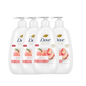 Dove Advanced Care Hand Wash Peach & Rice Milk 4 Count for Washing Away Dirt & Germs While Nourishing Skin 10 Layers Deep, with Moisture Boost 5X Complex(12 Fl Oz (Pack of 4))