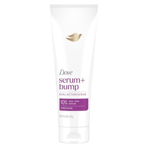 Dove KP Bump Eraser Body Scrub with Violet Woods Scent 10% AHA & BHA Serum For Rough Bumpy Skin & Ingrowns 8.5 OZ