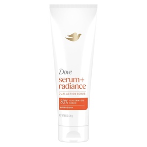 Dove Serum + Radiance Body Scrub with 30% Glycerin‑Oil Serum & Golden Jojoba for Smooth, Radiant Skin 8.5 OZ